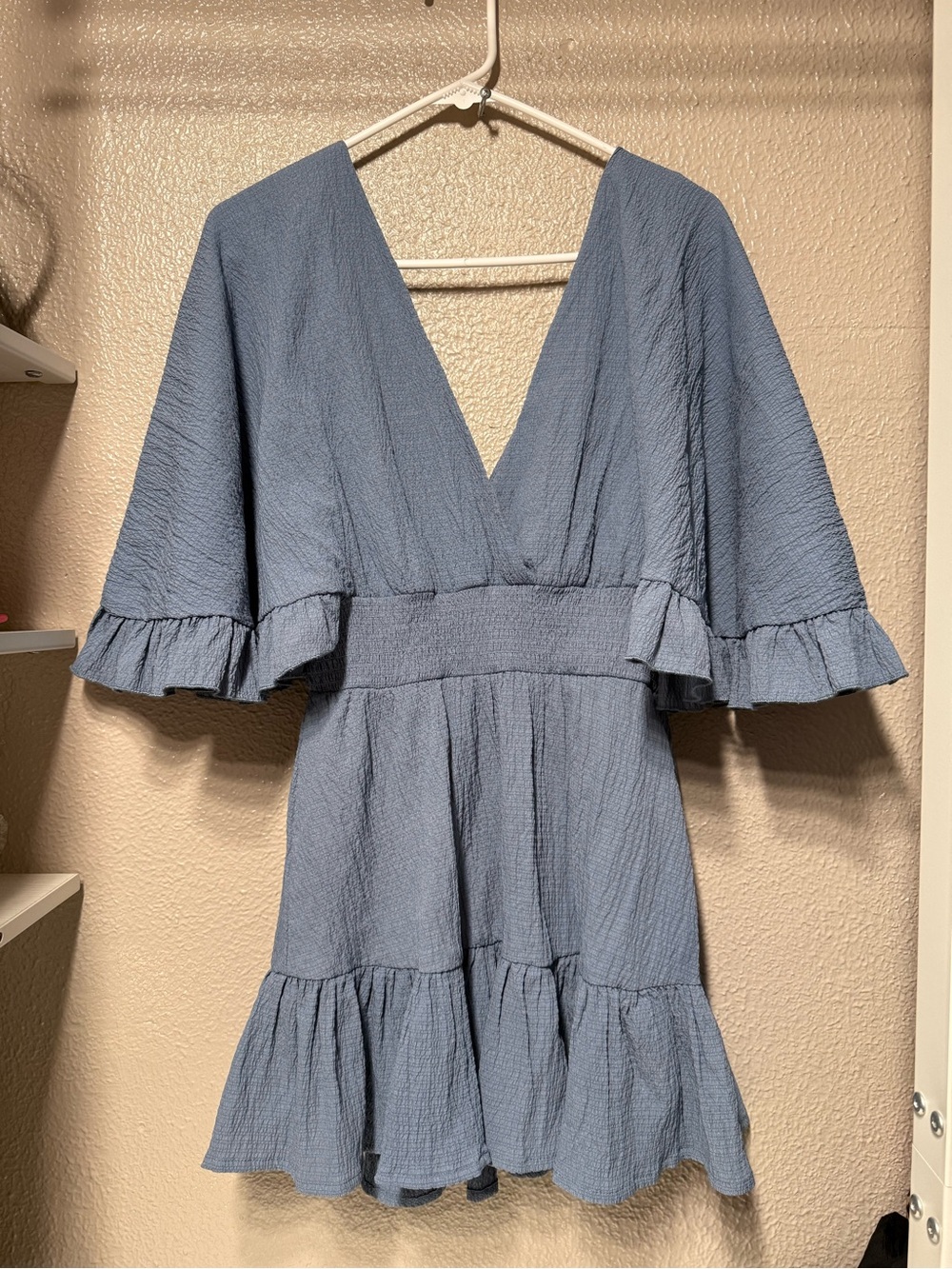 Sky Blue V-Neck Ruffle Mini Dress